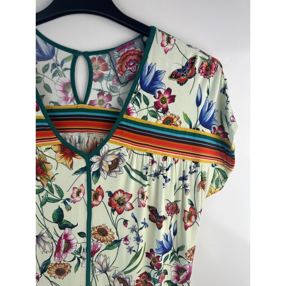 Johnny Was Felix Trapeze Midi Dress Floral Medium SS V-Neck Stretch Bamboo Blend - Picture 5 of 16
